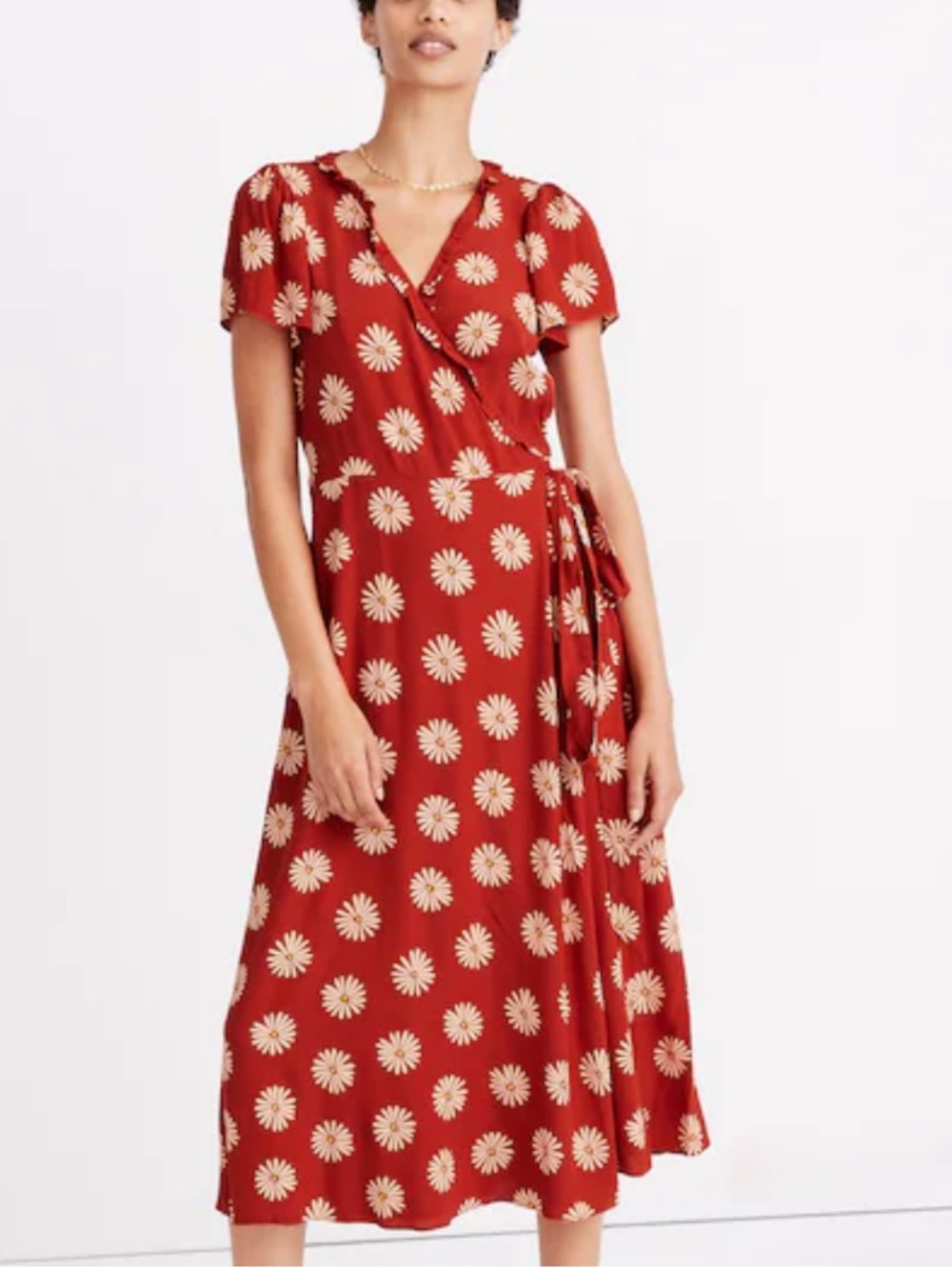 Madewell Ruffle-Edge Wrap Midi Dress in Daisy Daydream